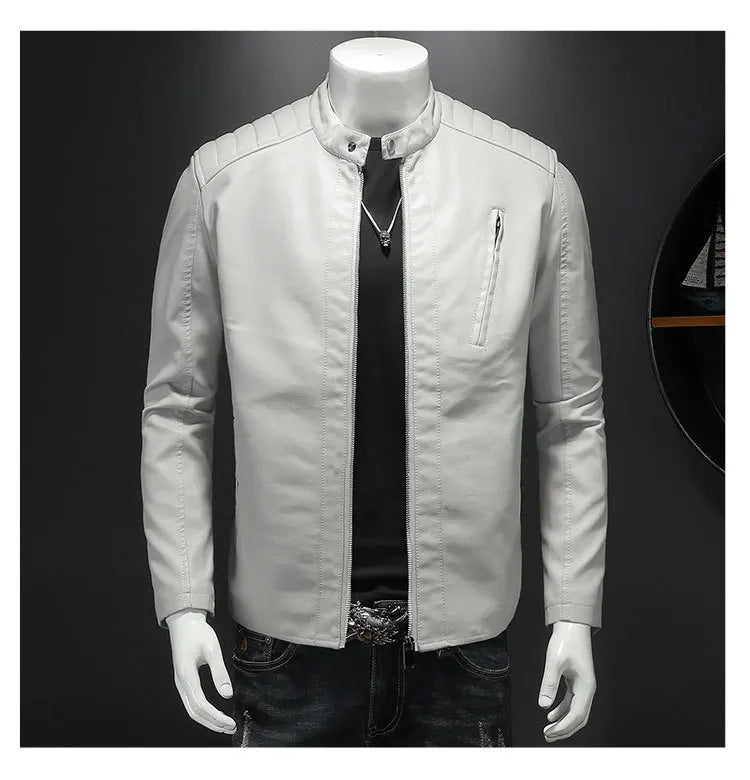 2025 Men Leather Jacket Stand Collar Slim Pu Leather Jacket Autumn Fashion Men Motorcycle Causal Coat Male Moto Biker Coat - StepByStep