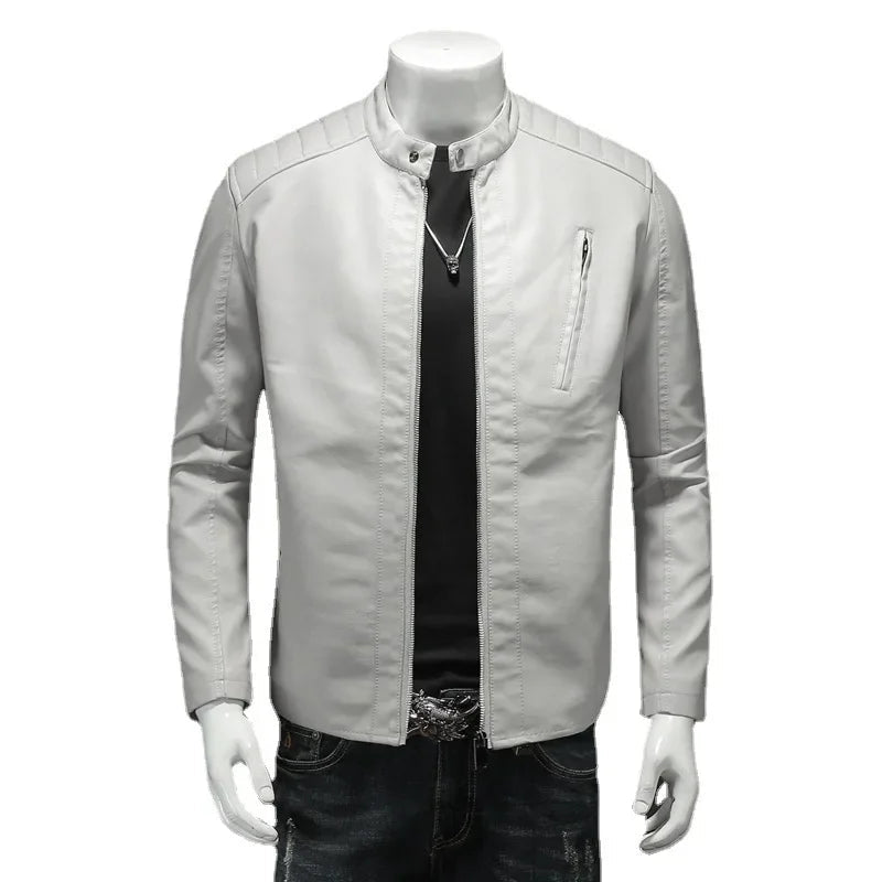 2025 Men Leather Jacket Stand Collar Slim Pu Leather Jacket Autumn Fashion Men Motorcycle Causal Coat Male Moto Biker Coat - StepByStep