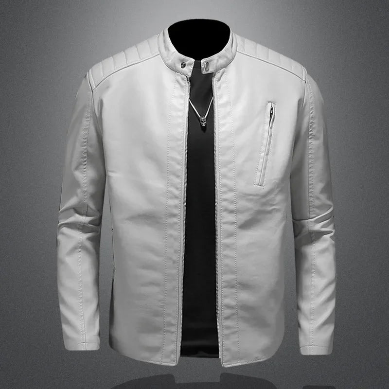 2025 Men Leather Jacket Stand Collar Slim Pu Leather Jacket Autumn Fashion Men Motorcycle Causal Coat Male Moto Biker Coat - StepByStep