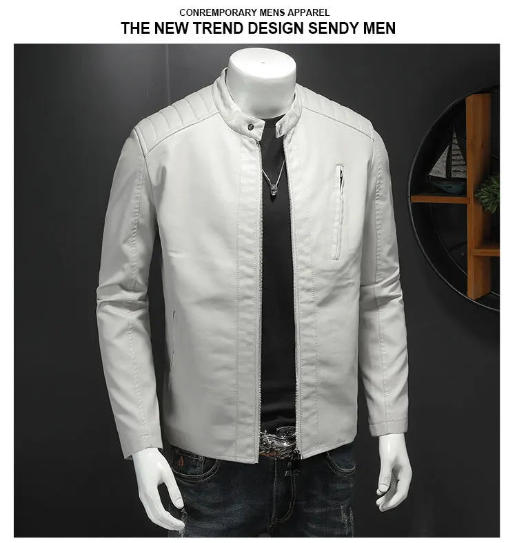 2025 Men Leather Jacket Stand Collar Slim Pu Leather Jacket Autumn Fashion Men Motorcycle Causal Coat Male Moto Biker Coat - StepByStep