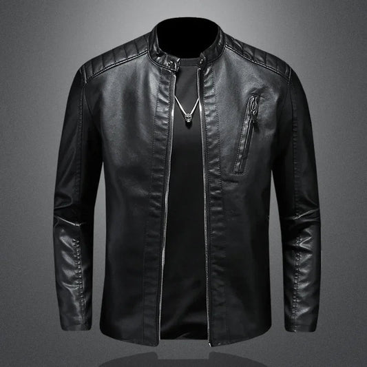 2025 Men Leather Jacket Stand Collar Slim Pu Leather Jacket Autumn Fashion Men Motorcycle Causal Coat Male Moto Biker Coat - StepByStep