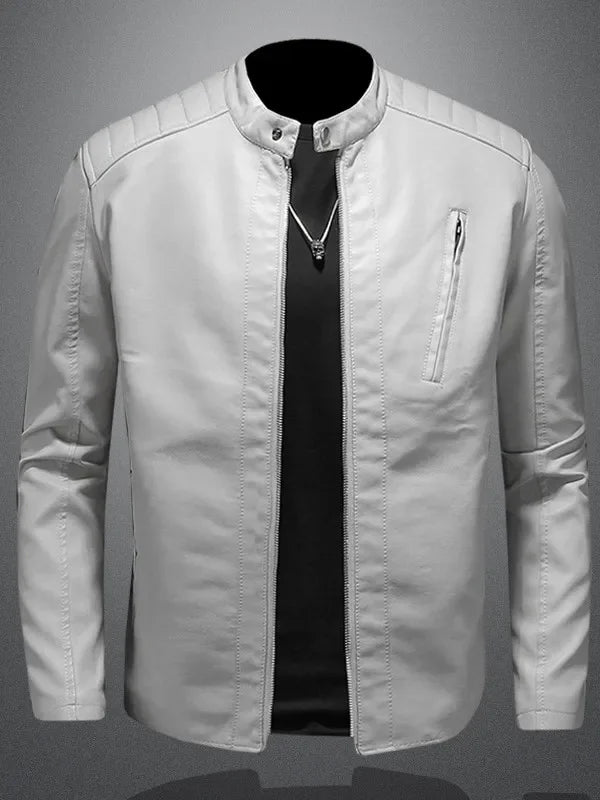 2025 Men Leather Jacket Stand Collar Slim Pu Leather Jacket Autumn Fashion Men Motorcycle Causal Coat Male Moto Biker Coat - StepByStep