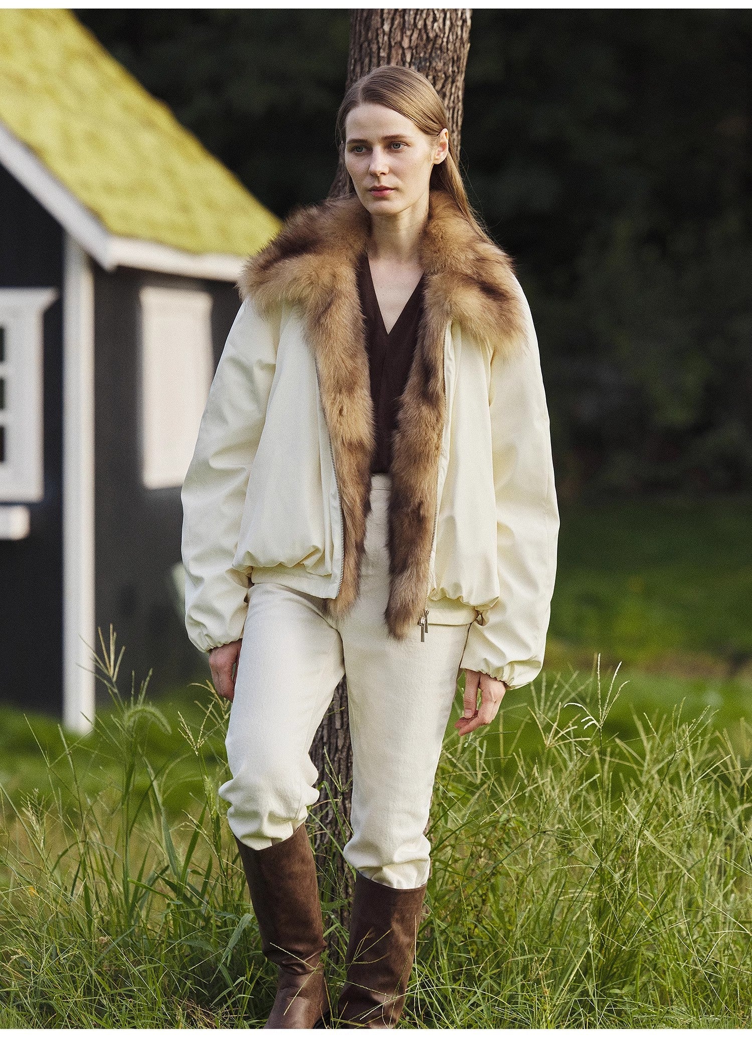 Fireladyfur Women's Detachable Contrasting Fox Fur Collar Down Jacket"Day and Night Rider"-1