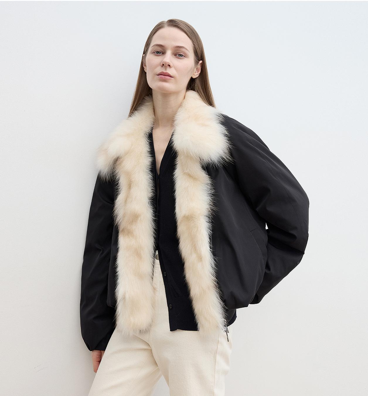 Fireladyfur Women's Detachable Contrasting Fox Fur Collar Down Jacket"Day and Night Rider"-0