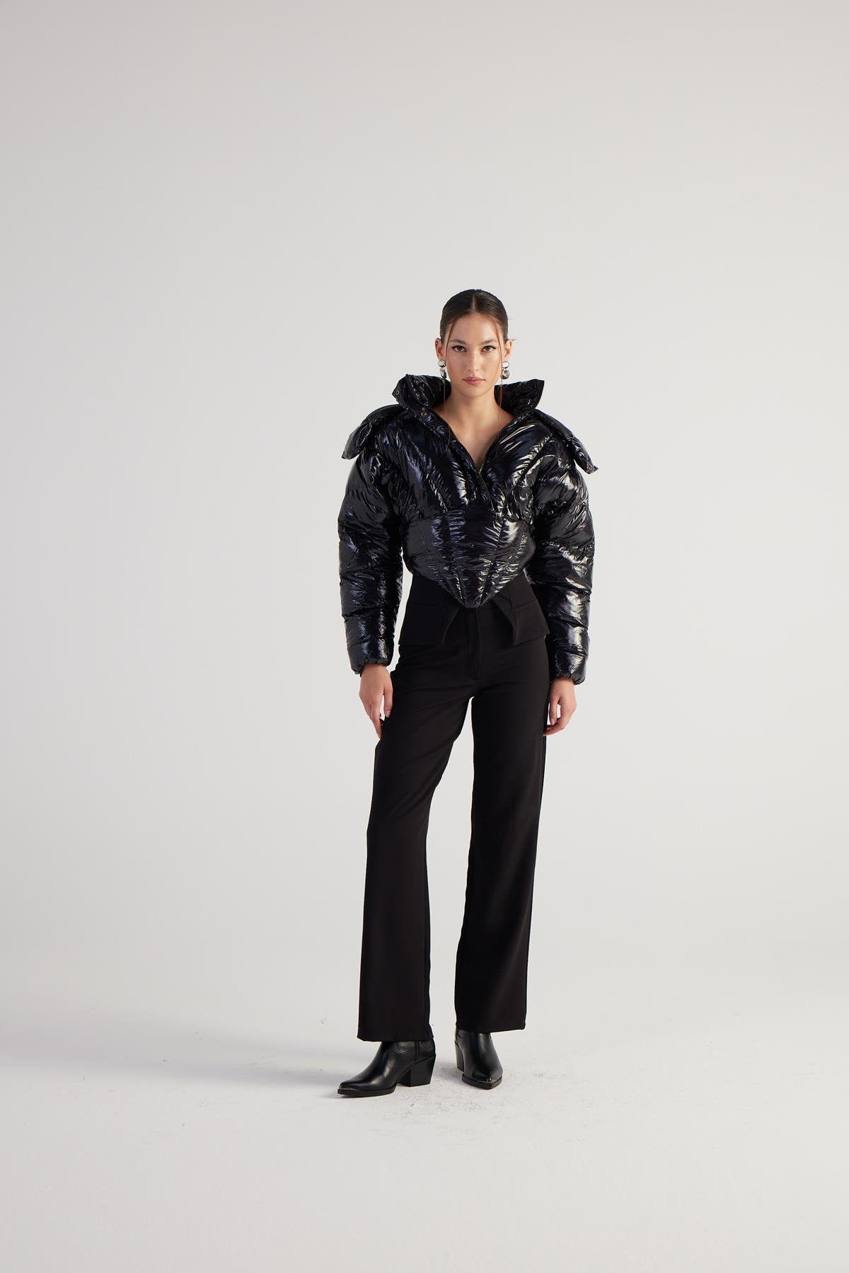 Aida Black Puffer Hooded Jacket - StepByStep