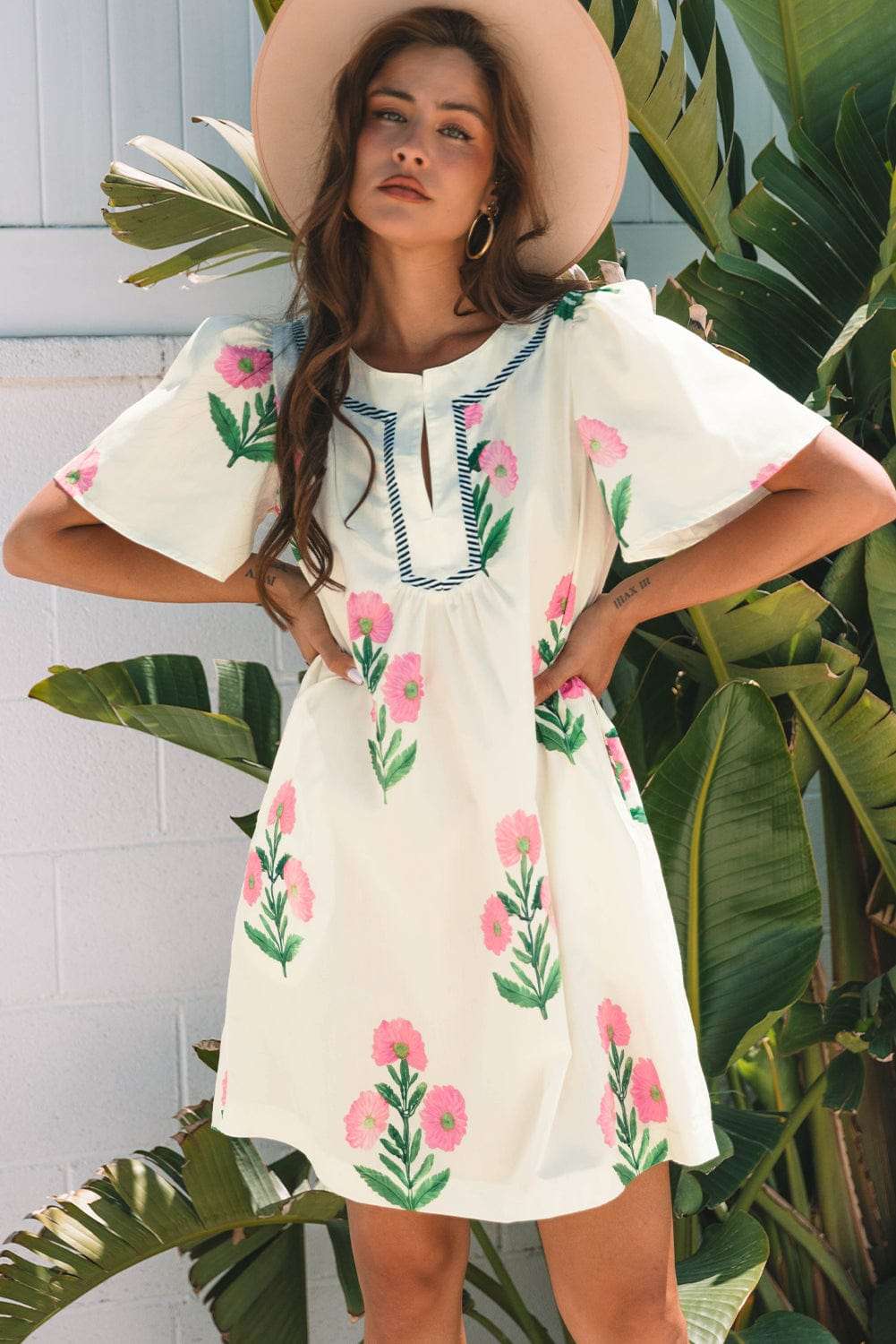 Apricot Floral Summer Mini Dress - StepByStep