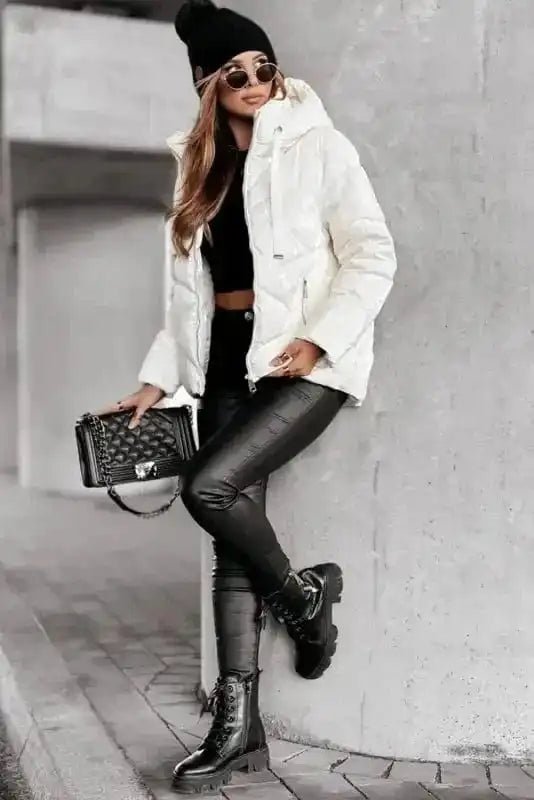 ArcticShield White Quilted Puffer Jacket – Stay Warm in Style - StepByStep