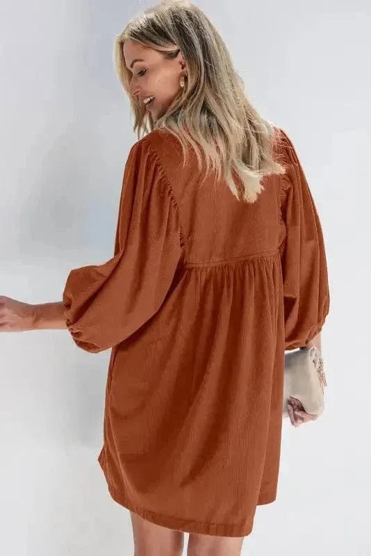 Autumn Empire Corduroy Dress - Gold Flame - StepByStep
