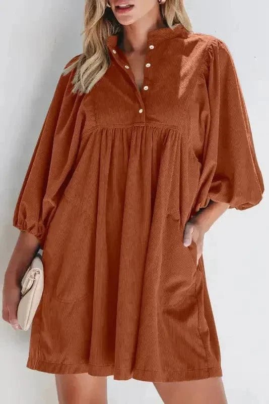 Autumn Empire Corduroy Dress - Gold Flame - StepByStep