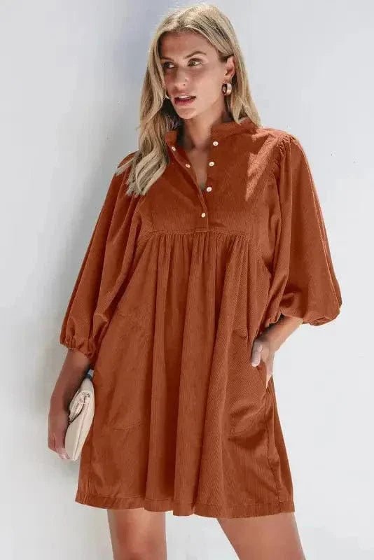 Autumn Empire Corduroy Dress - Gold Flame - StepByStep