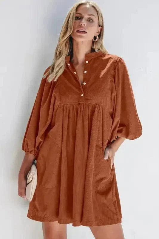 Autumn Empire Corduroy Dress - Gold Flame - StepByStep