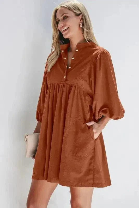 Autumn Empire Corduroy Dress - Gold Flame - StepByStep