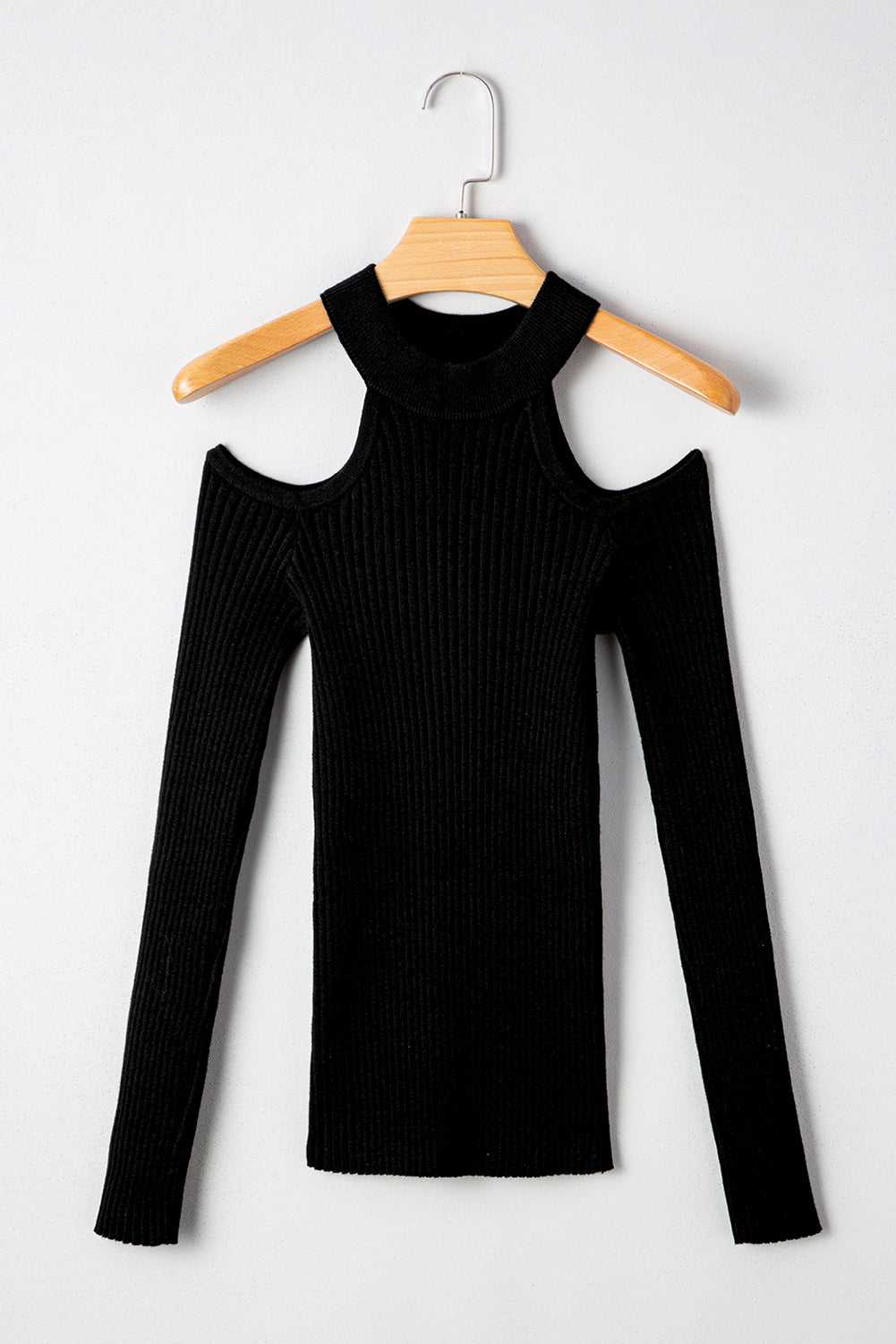 Black Cold Shoulder Choker Neck Sweater - StepByStep