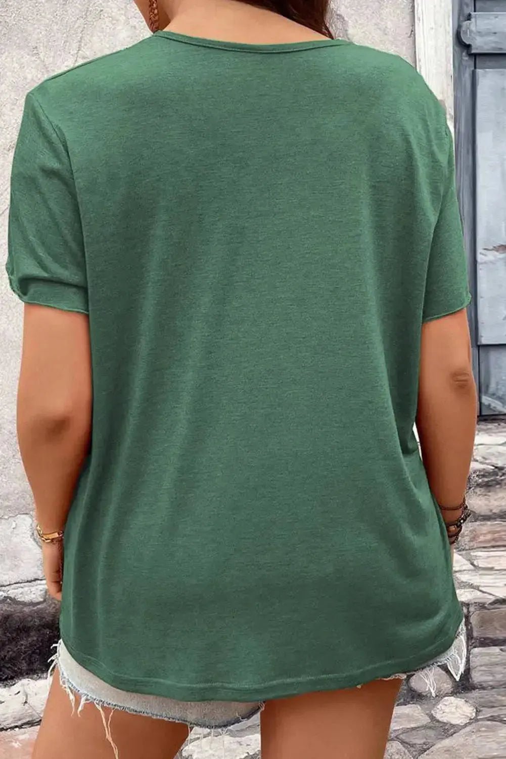 Blackish Green Plus Size Embroidery V Neck Draped Sleeve Blouse - StepByStep