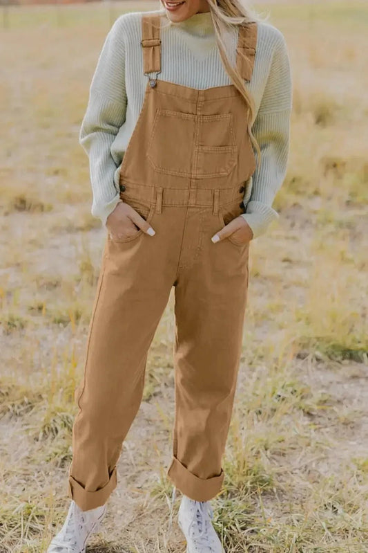 Buckle Strap Cargo Denim Overalls - StepByStep