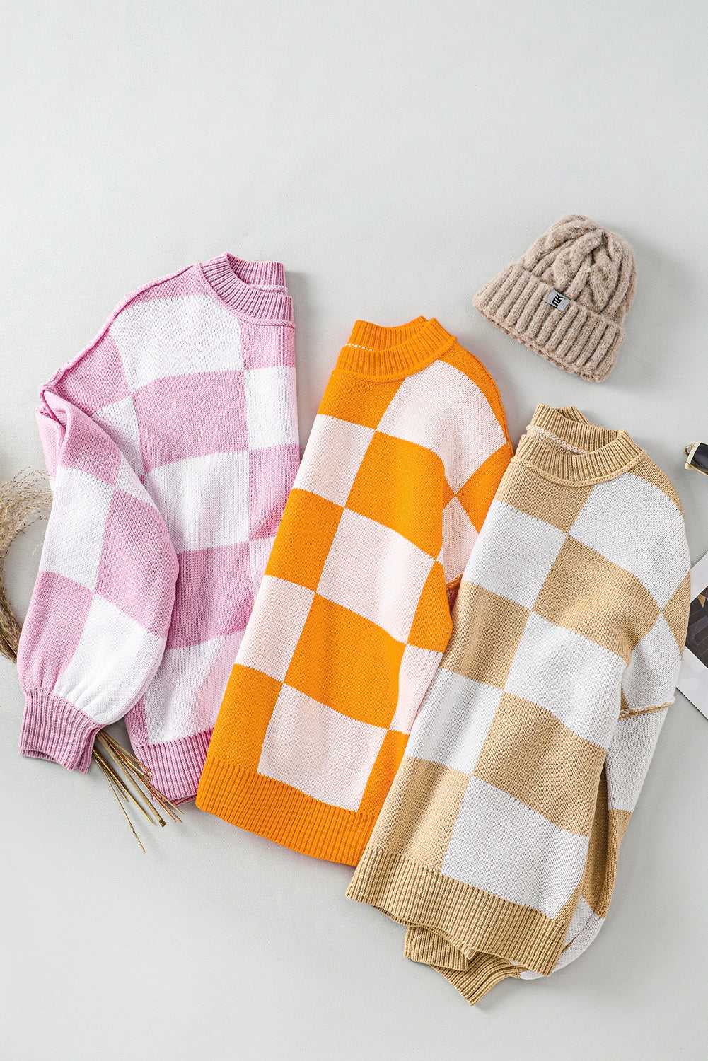 Checkered Bishop Sleeve Sweater - StepByStep