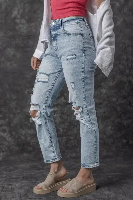 Frayed Slim Fit High Waist Jeans - StepByStep