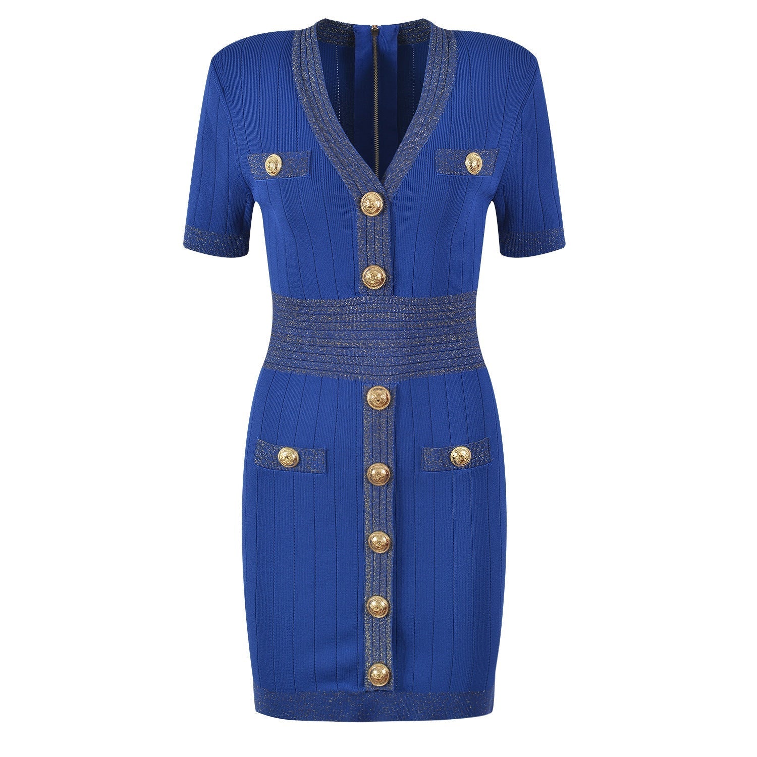 Ice Silk Knit Dress with Gold Buckle For Women, V - Neck, Upper East Side, BYMANYC New York. - StepByStep