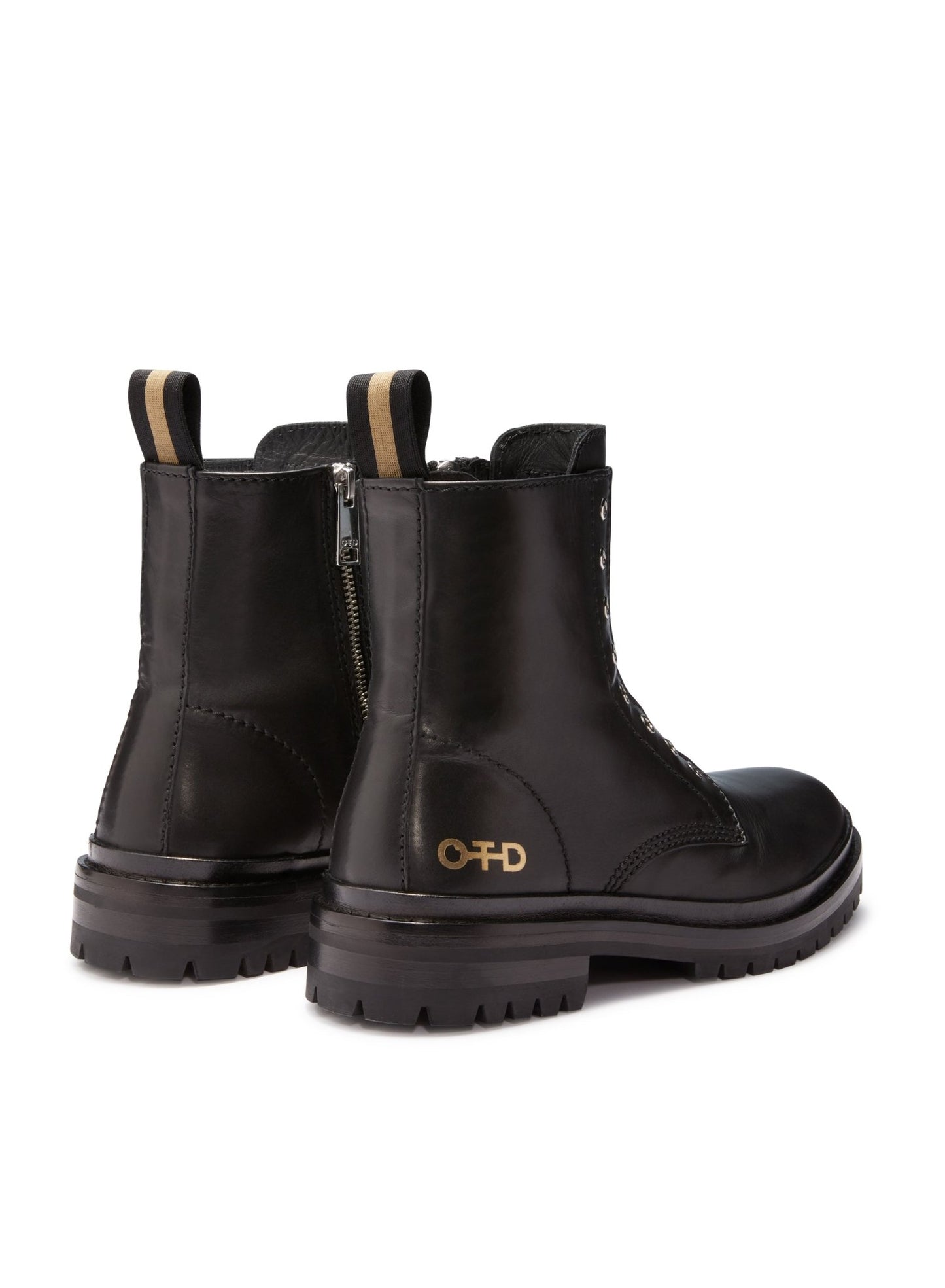 Laceless Leather Combat Boots (Black) - StepByStep