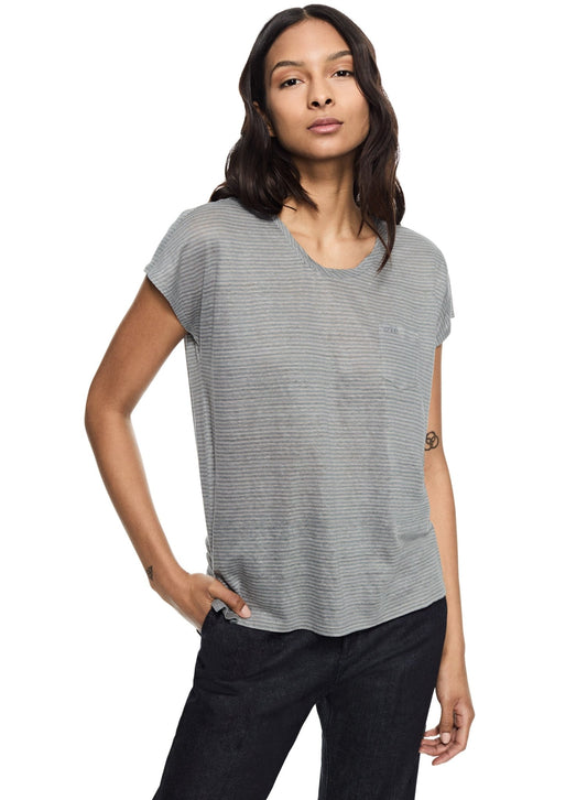 Linen Stripe Pocket Tee (Blue Slate) - StepByStep