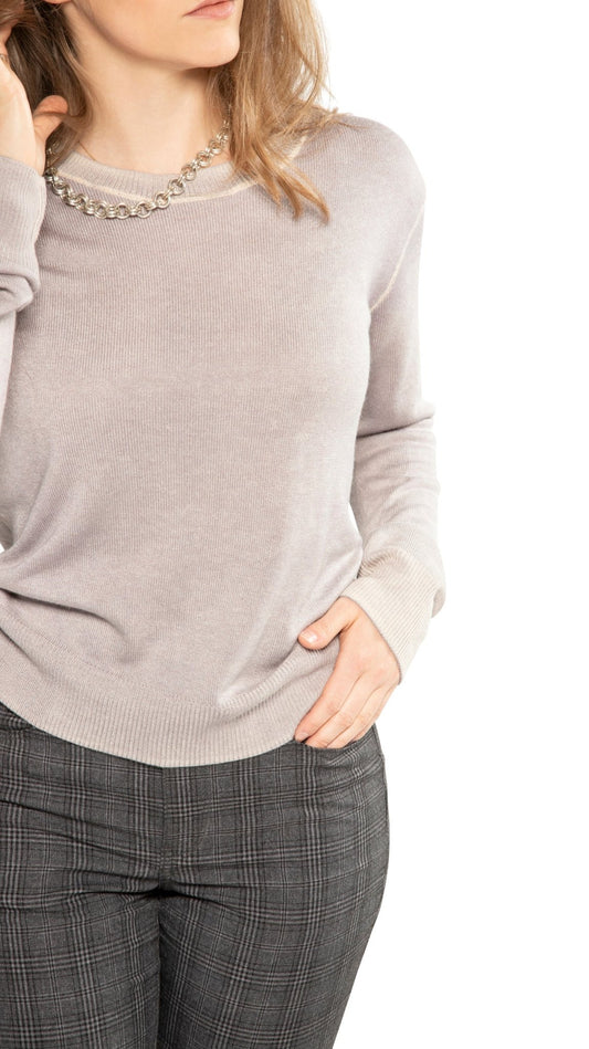 Long Sleeve Deep Split Crew Sweater (Light Lavender) - StepByStep
