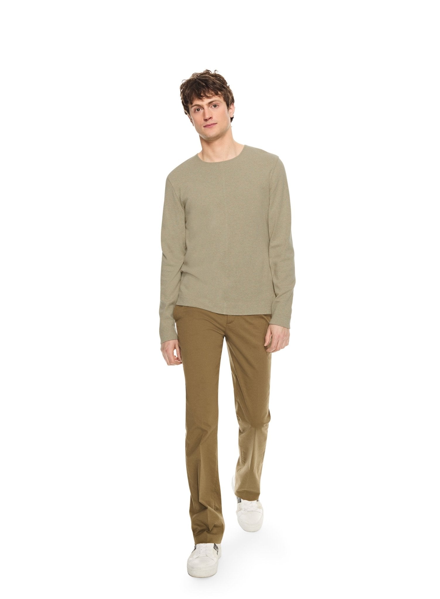 Long Sleeve Ribbed Cotton Crewneck (Laurel Heather) - StepByStep
