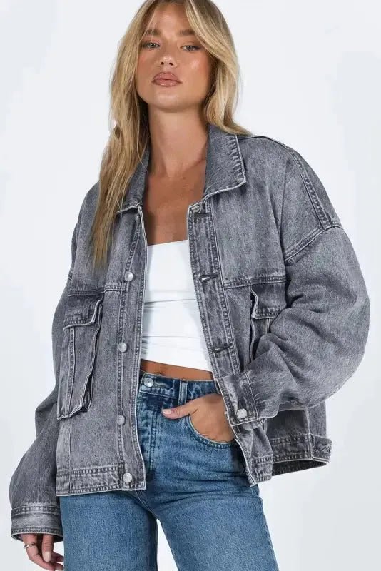Loose Denim Jacket - Chest Pockets Drop Shoulder - StepByStep