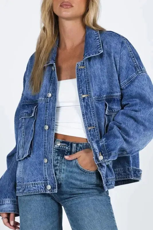 Loose Denim Jacket - Chest Pockets Drop Shoulder - StepByStep