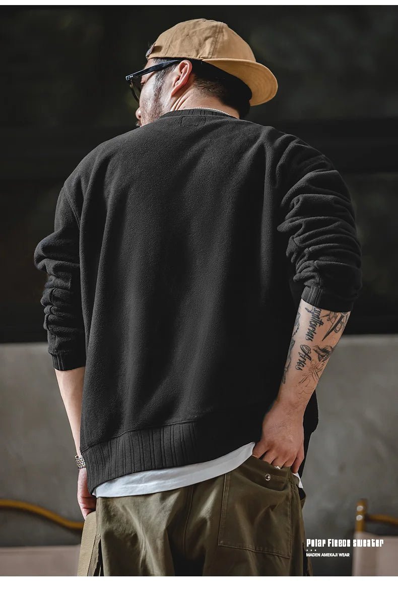 MADEN Felpa da uomo in pile polare Autunno Inverno Manica lunga Girocollo Pullover Camicia con fondo ispessito caldo Felpa nera - StepByStepNow