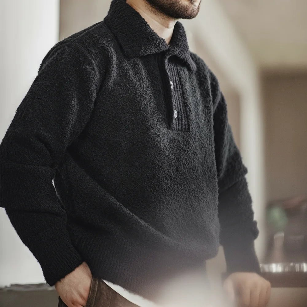 MADEN Maglione lavorato a maglia pesante da uomo 2024 Autunno Inverno Manica lunga Colletto rovesciato Polo in filato ad anello Maglieria pullover caldo - StepByStepNow