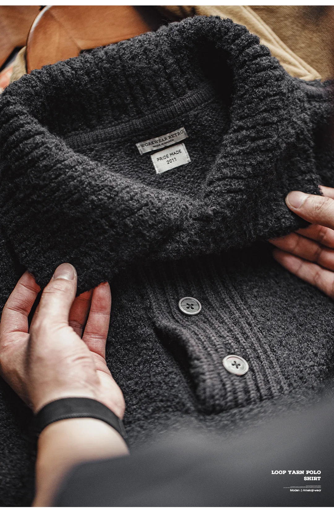 MADEN Maglione lavorato a maglia pesante da uomo 2024 Autunno Inverno Manica lunga Colletto rovesciato Polo in filato ad anello Maglieria pullover caldo - StepByStepNow