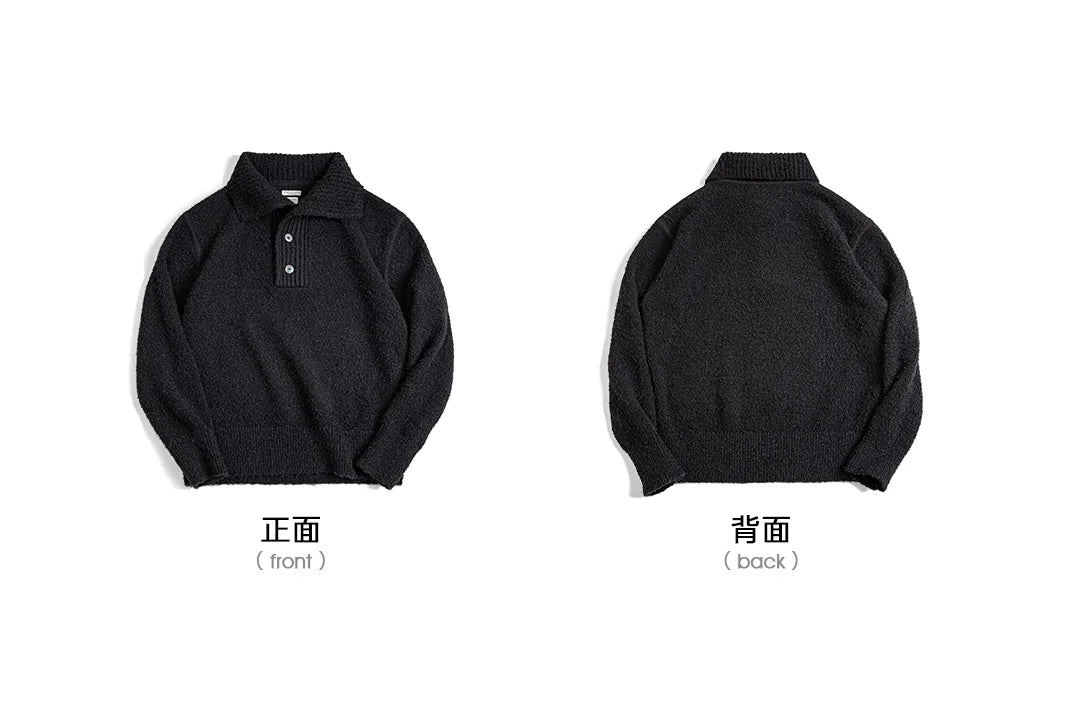 MADEN Maglione lavorato a maglia pesante da uomo 2024 Autunno Inverno Manica lunga Colletto rovesciato Polo in filato ad anello Maglieria pullover caldo - StepByStepNow