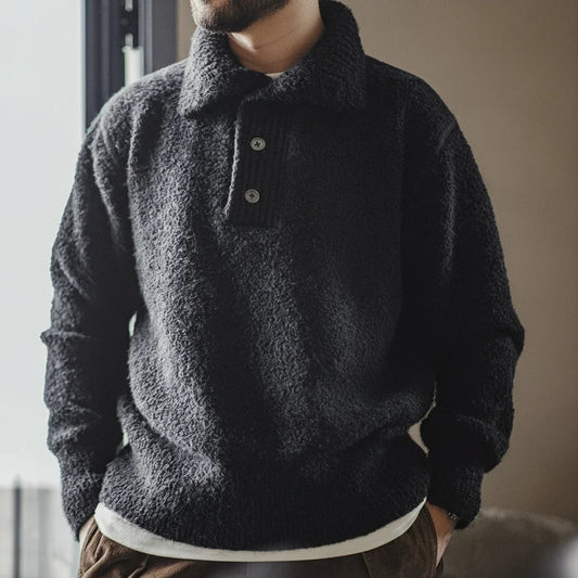 MADEN Maglione lavorato a maglia pesante da uomo 2024 Autunno Inverno Manica lunga Colletto rovesciato Polo in filato ad anello Maglieria pullover caldo - StepByStepNow