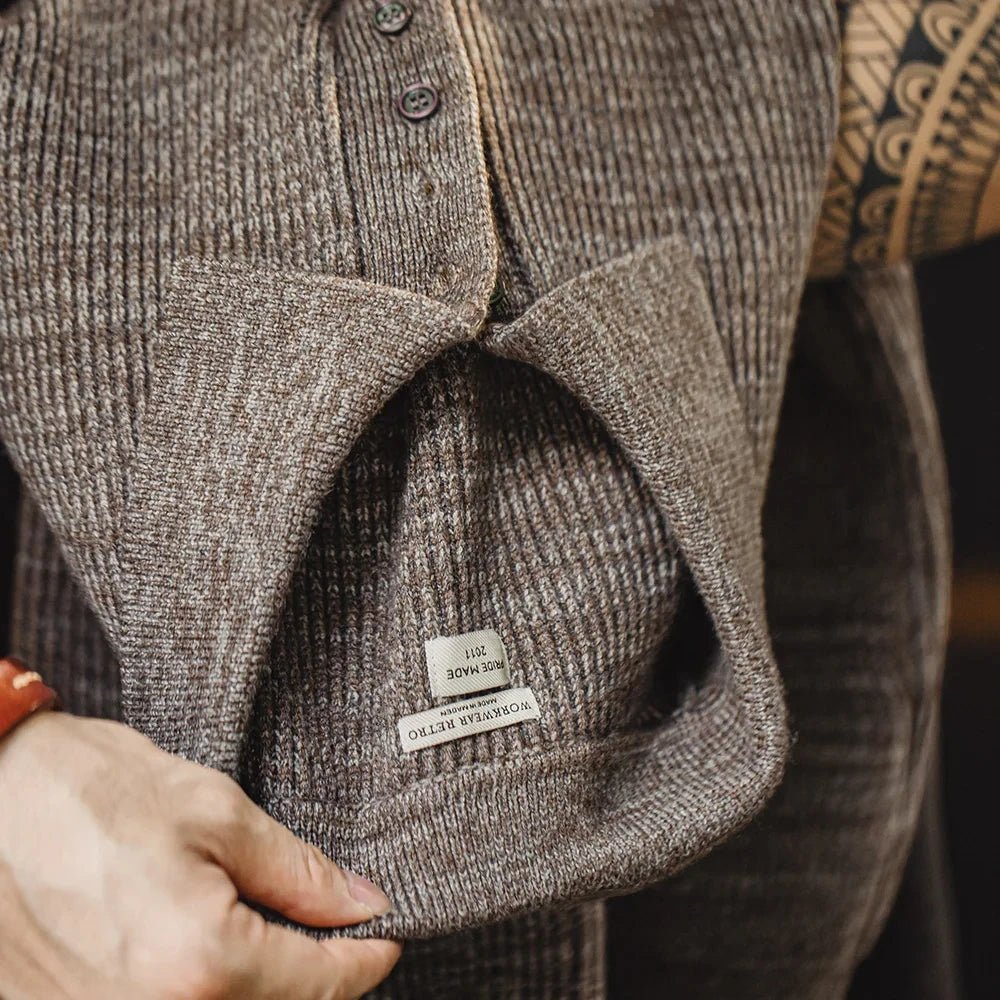 Maden Polo lavorata a maglia retrò maglione con risvolto color caffè allentato autunno inverno uomo zio Fu maglione maglieria casual - StepByStepNow