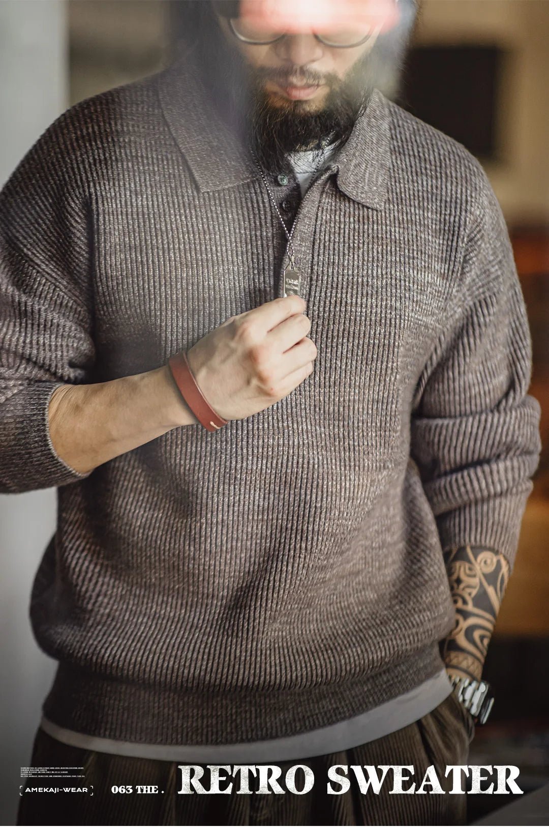 Maden Polo lavorata a maglia retrò maglione con risvolto color caffè allentato autunno inverno uomo zio Fu maglione maglieria casual - StepByStepNow