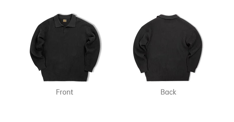 Maden Polo retrò con collo a polo in maglia verticale, pullover pigro, maglione da uomo, autunno e inverno, bavero morbido e caldo - StepByStepNow