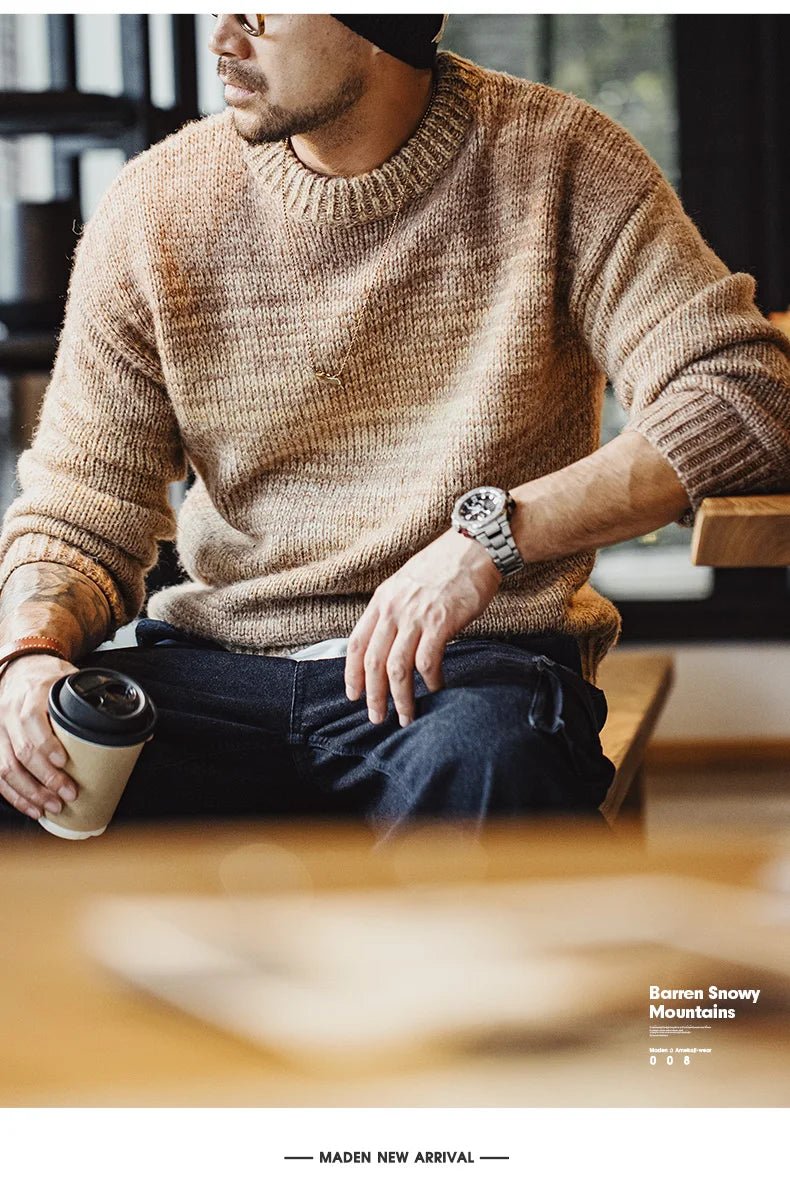 Maden uomo autunno inverno americano vintage maglione a righe sfumate pullover girocollo maglieria mista - StepByStepNow