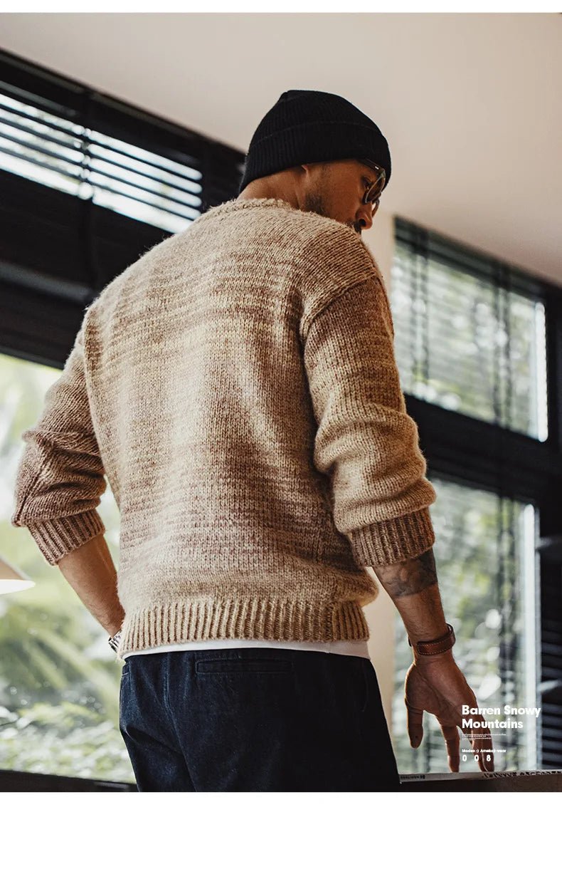 Maden uomo autunno inverno americano vintage maglione a righe sfumate pullover girocollo maglieria mista - StepByStepNow