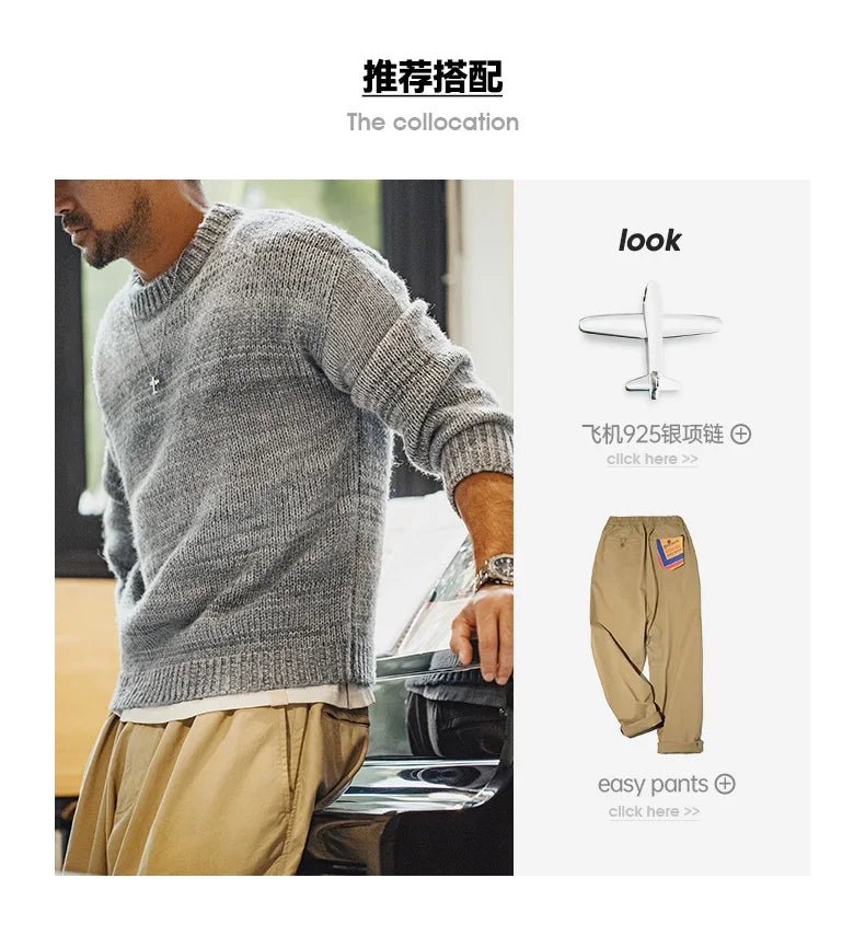 Maden uomo autunno inverno americano vintage maglione a righe sfumate pullover girocollo maglieria mista - StepByStepNow