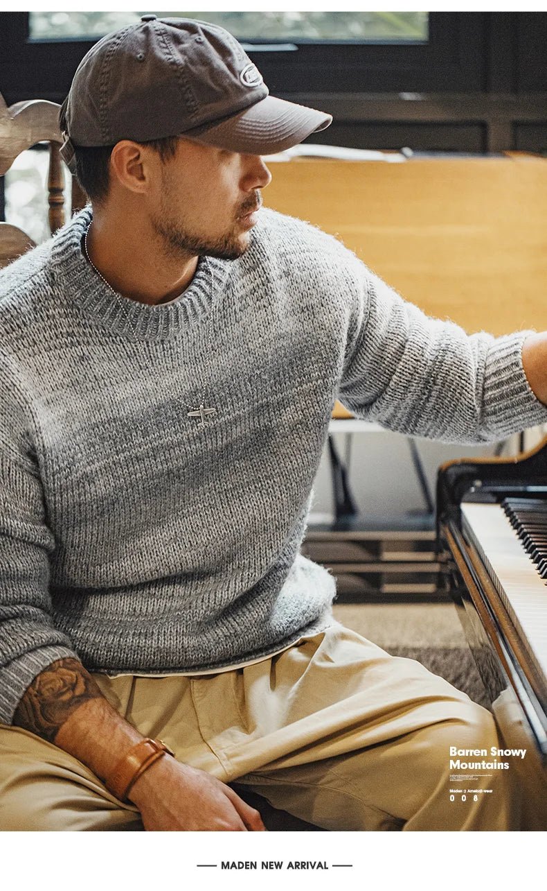 Maden uomo autunno inverno americano vintage maglione a righe sfumate pullover girocollo maglieria mista - StepByStepNow