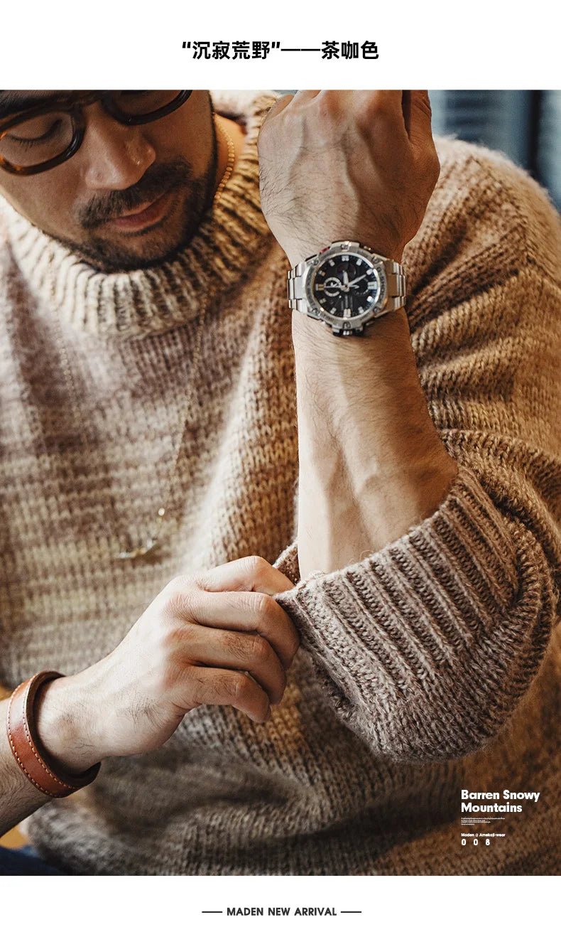 Maden uomo autunno inverno americano vintage maglione a righe sfumate pullover girocollo maglieria mista - StepByStepNow