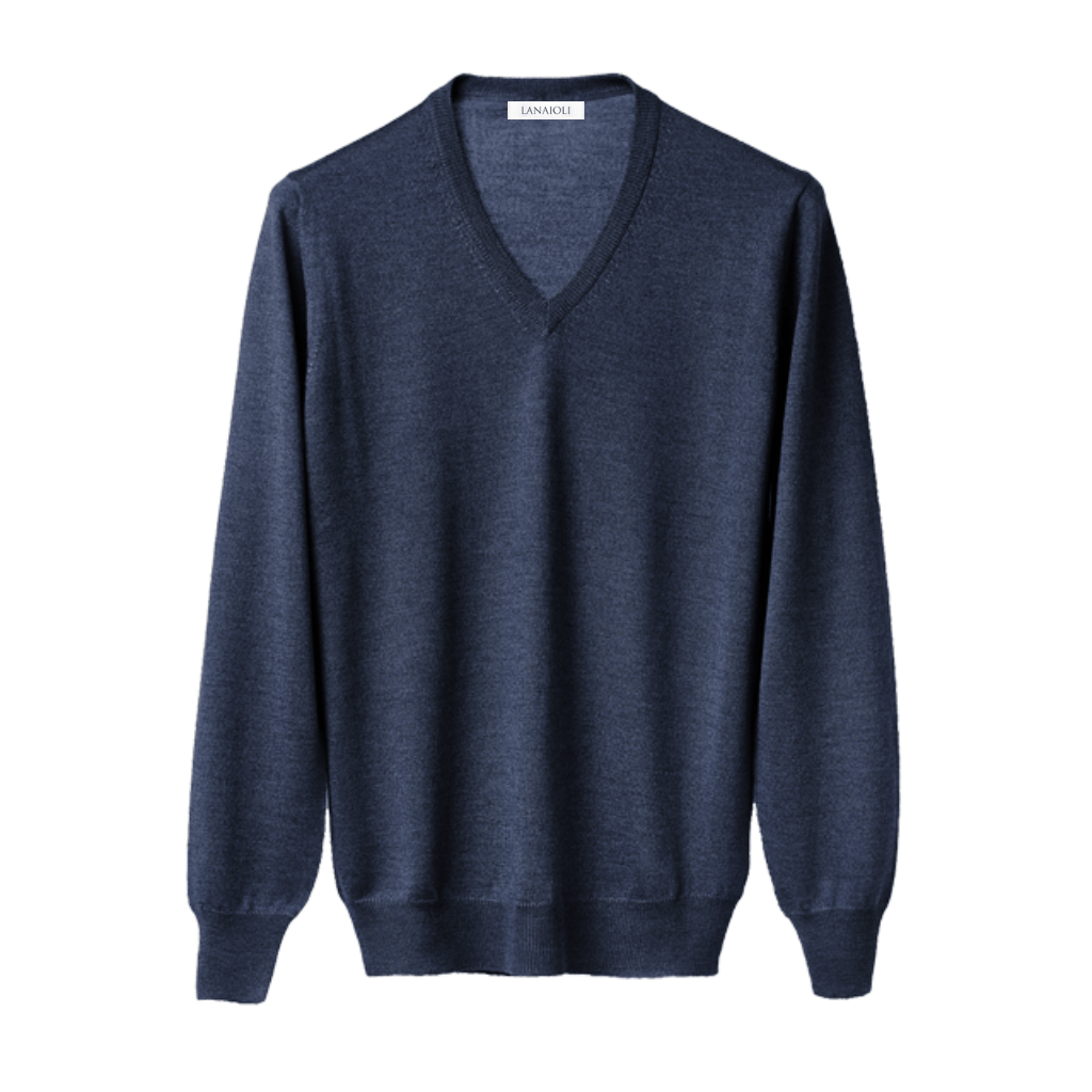 Maglia Uomo in misto Cashmere, Seta e Lana Merino Extrafine Scollo a V - StepByStep