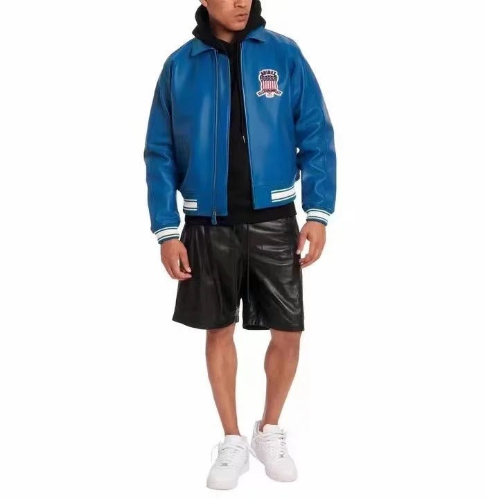 Men Hip Hop Sheep skin Varsity Jacket Embroidered Diamond Classic Casual - StepByStep
