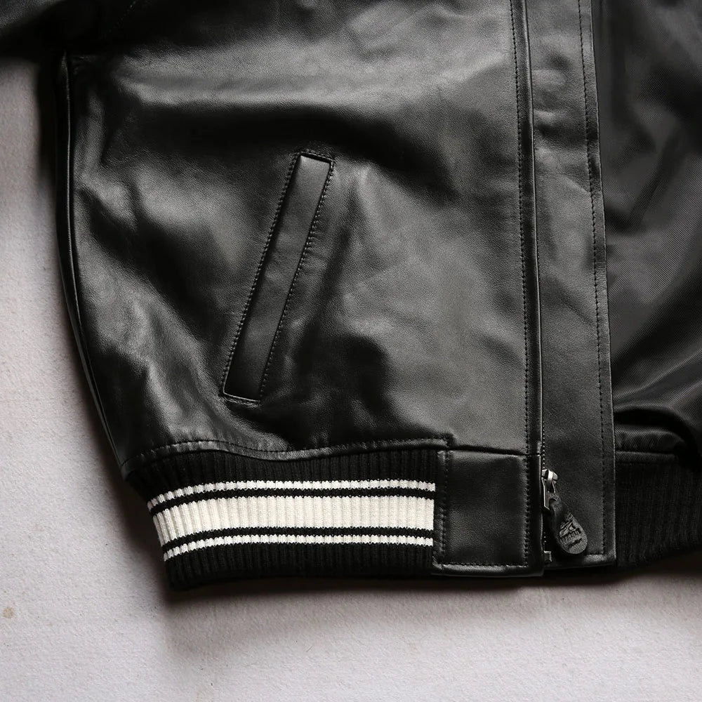 Men Hip Hop Sheep skin Varsity Jacket Embroidered Diamond Classic Casual - StepByStep