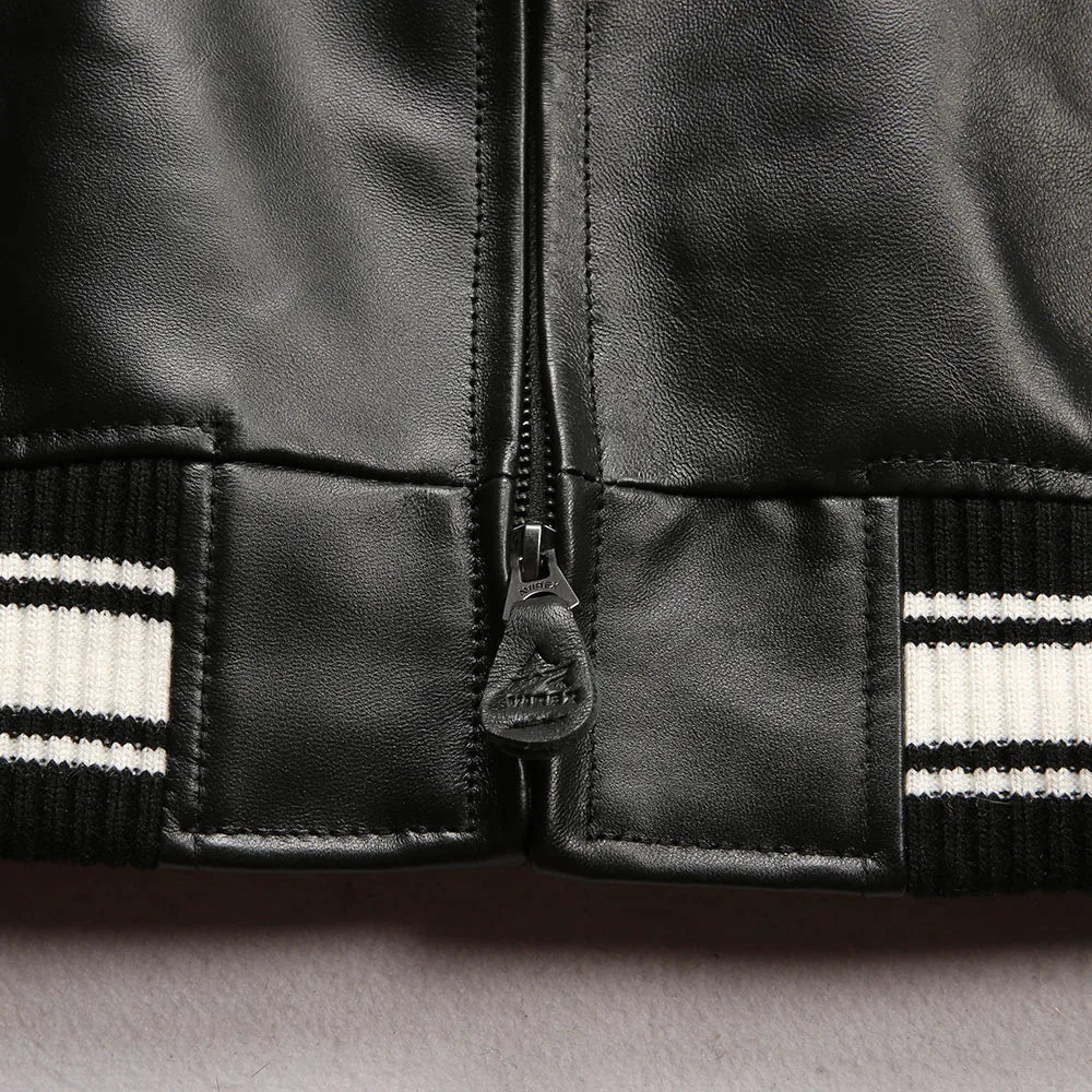 Men Hip Hop Sheep skin Varsity Jacket Embroidered Diamond Classic Casual - StepByStep