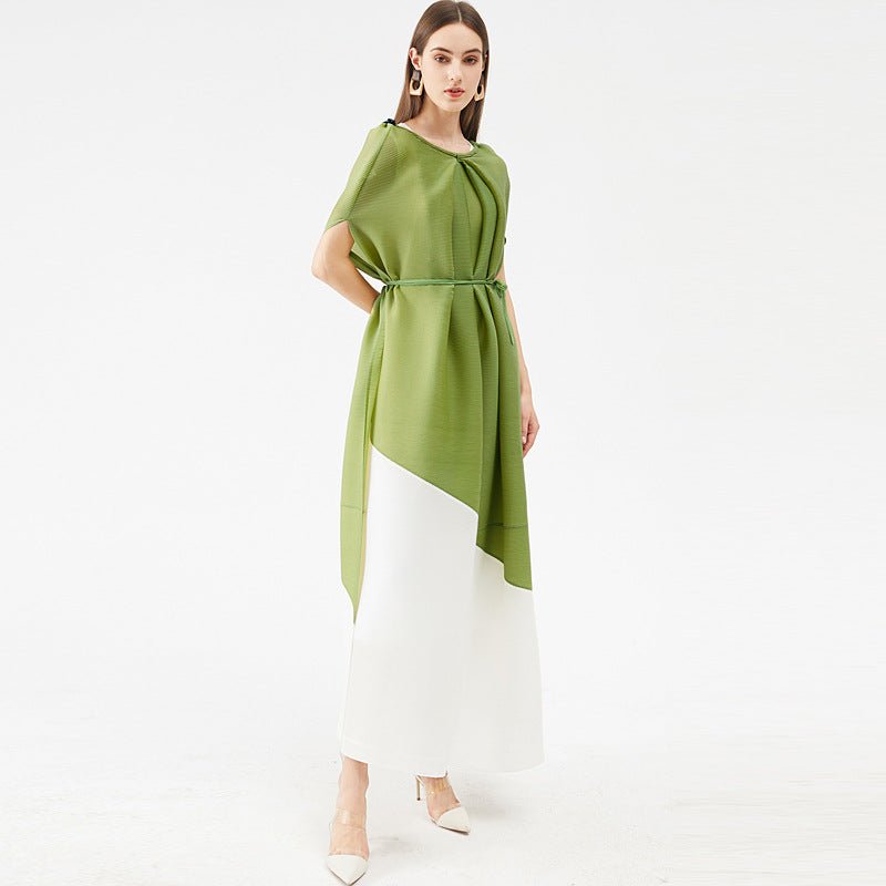 Miyake Style Pleated Dress with Contrast Stitching For Women, SoHo, BYMANYC New York. - StepByStep