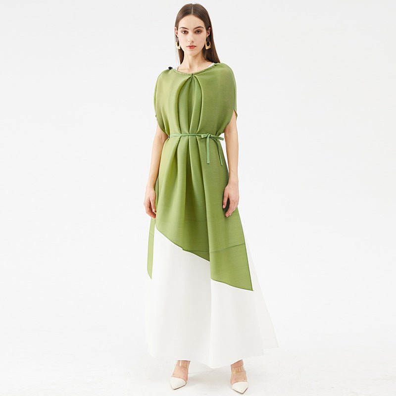 Miyake Style Pleated Dress with Contrast Stitching For Women, SoHo, BYMANYC New York. - StepByStep