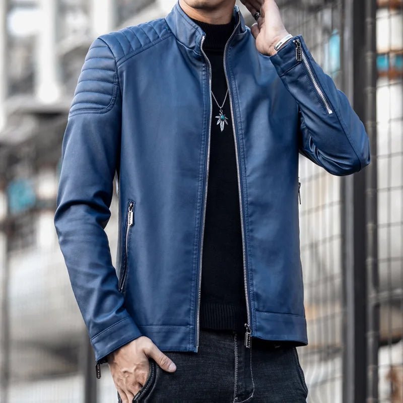 Motorcycle PU Leather Jacket Men Winter Leahter Jacket Male Stand Collar Casual Windbreaker trendy mens clothing black blue coat - StepByStep