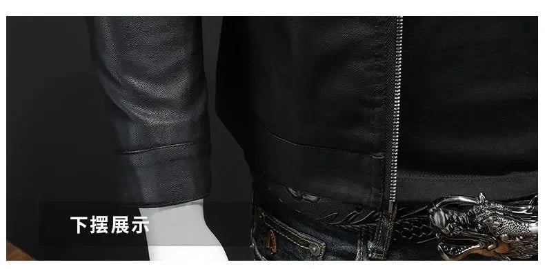 Motorcycle PU Leather Jacket Men Winter Leahter Jacket Male Stand Collar Casual Windbreaker trendy mens clothing black blue coat - StepByStep