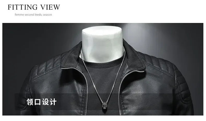 Motorcycle PU Leather Jacket Men Winter Leahter Jacket Male Stand Collar Casual Windbreaker trendy mens clothing black blue coat - StepByStep